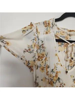 Love Crazy Women's M Cream Floral Smocked-Waist Mini Dress V-Neck/Ties Front thumbnail 12