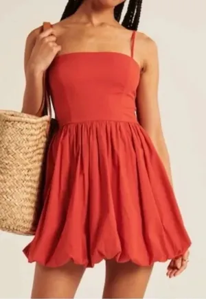 Abercrombie & Fitch Women’s Red Spaghetti Bubble Hem Mini Dress XL NEW thumbnail 1