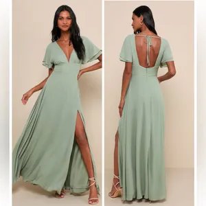 Lulus Promise Of Love Sage Brush Flutter Sleeve Maxi Dress Size XL Bridesmaid thumbnail 2