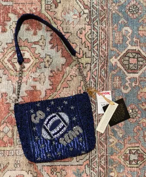 TJMaxx Go Team Navy and Silver Football Beaded Shoulder Bag thumbnail 1