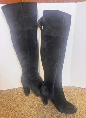 Gianni Bini Black Suede Over The Knee Boots Size 7 Block Heel Tall Zip Boot thumbnail 1