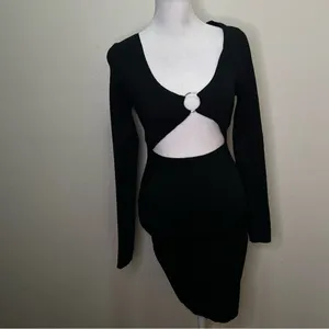Pretty little thing black ribbed‎ knitted long sleeve Cut-Out Dress size M thumbnail 2
