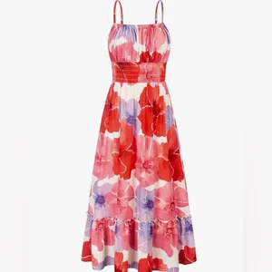 Grace Karin smocked ruffle floral maxi dress with pockets size medium thumbnail 5