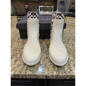 COACH Rivington Women's Size 9 Rain Boots Chalk White Signature Knit Logo thumbnail 5