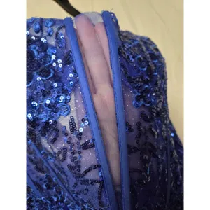 Clarisse Royal Blue Sequin Spaghetti Strap Sweetheart Long Formal Dress Size 6 thumbnail 5