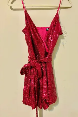 Crystal Doll NWT! Sparkling Hot Pink Sequin Romper Dresss thumbnail 1
