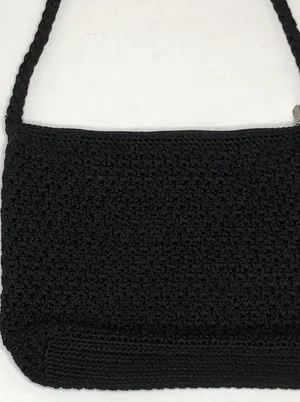 The Sak Black Macrame Tote Purse Shoulder Bag Medium Zipper Closure Boho Chic thumbnail 3