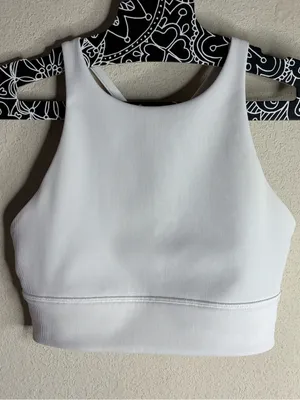 Lululemon Energy Bra High Neck Long Line Medium Support ribbed white size 8 thumbnail 2