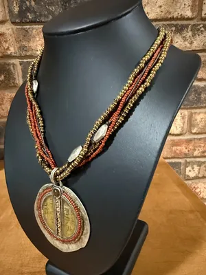 Chico's Medallion Multi Strand Necklace Garnet Tones Aztec style thumbnail 2