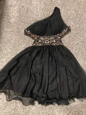 Black Embellished One Shoulder Dress thumbnail 2