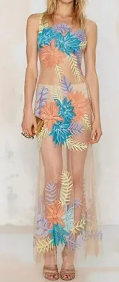 For Love and Lemons Nasty Gal Tropicana Embroidered Maxi Dress Sheer Small $298 thumbnail 1