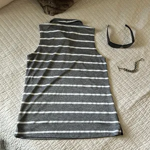 Nike dryfit grey white striped polo sporty golf tennis athletic tank top S thumbnail 7