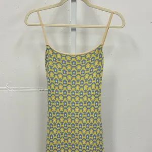 Cider Yellow Blue Floral Geometric Knit Open Back Tie Midi Bodycon Dress Small thumbnail 3