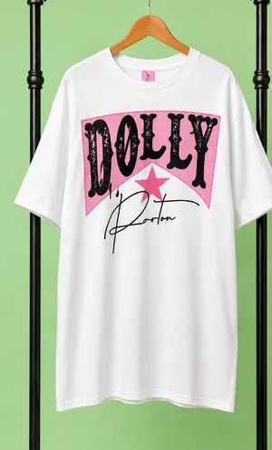 Dolly Parton pink & white Adult short-sleeve graphic T-shirt size LARGE thumbnail 3