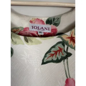 Iolani Hawaii Vintage‎ Tropical Floral Rayon Jacquard Midi Dress XL Cream Pink thumbnail 3