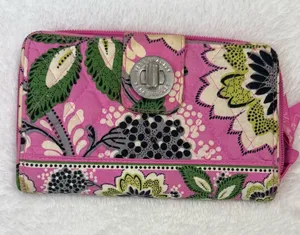 Vera Bradley Turnlock Wallet Priscilla Pink Quilted Floral Boho Clutch thumbnail 1