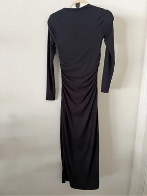 Abercrombie & Fitch Black Modal-Blend Long Sleeve Ruched Square Neck Dress thumbnail 7
