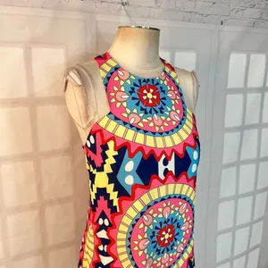 Annie Griffin silk kaleidoscope colorful summer dress size medium thumbnail 3