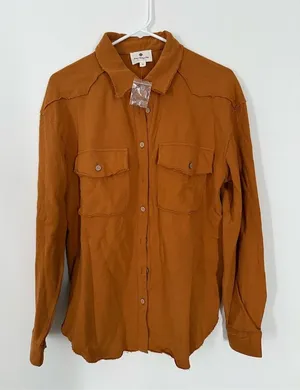Betsey's Boutique Shop Shacket Womens Size M Brown/yellow Button Front Shirt thumbnail 1