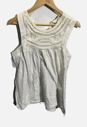 Akemi + Kin‎ Tank Top Womens Small White Embroidered Pom Bib Boho Anthropologie thumbnail 1