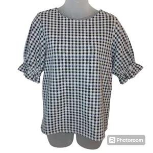 Ann Taylor Cream Checkered Blouse Size Small thumbnail 1