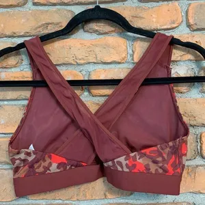 Aerie Women's Offline‎ Animal Print V-Neck Cross Straps Mesh Sports Bra Red - S thumbnail 3