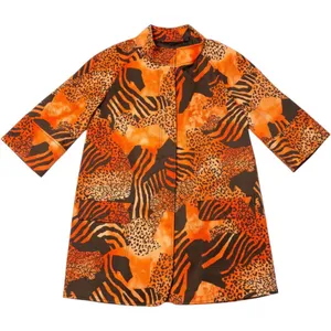 Ellen Tracy Animal Print Topper Coat Orange Brown Zebra Leopard Mock Neck Size 6 thumbnail 1