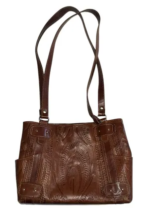 Vintage • Beautiful Embossed Leather Shoulder Bag • Made in Paraguay thumbnail 1