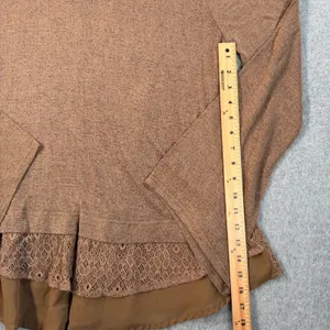 Kori America Women's Medium Brown Bell Sleeve Lace Layered Hem Knit Top Blouse thumbnail 6