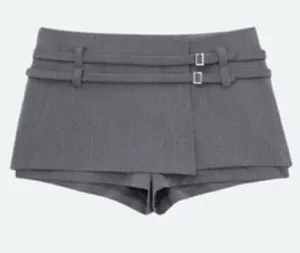 ZARA Mini Skort Double-buckle belt size XS Gray Skirt Low Rise Y2K thumbnail 1