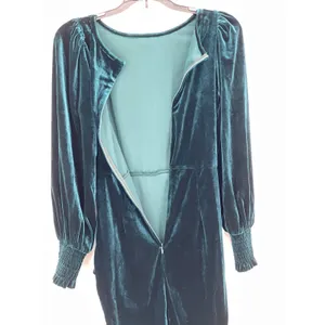 Unbranded Teal Green Velvet Puff Sleeve Wrap Tulip Mini Dress Small thumbnail 3