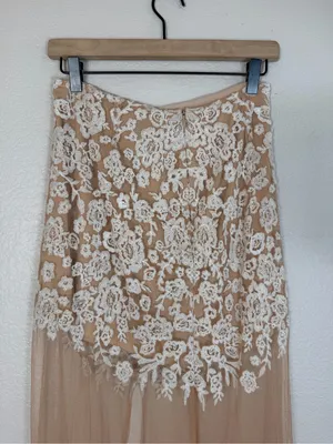 For Love and Lemons Vintage Luau Lace Mesh Nude White Maxi Skirt Medium $233 thumbnail 11