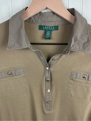 Vintage Lauren Ralph Lauren Collared Henley Knit Top Size Large Cotton Preppy thumbnail 4