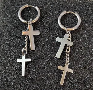 Stainless Steel Cross Dangle Drop Earrings for Men Women thumbnail 2