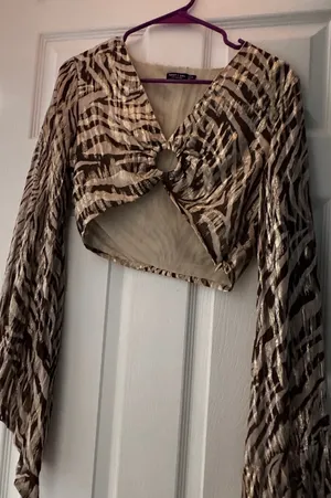 Nasty Gal Brown and Cream Patterned Top thumbnail 1