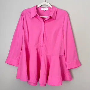 English Factory Peplum Waist Asymmetric Collared Blouse Pink M thumbnail 2