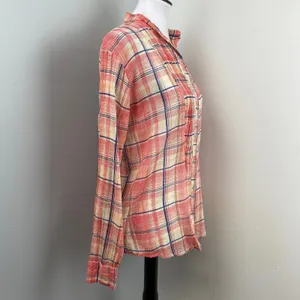 Free People One Pink Plaid Button Up Shirt Small thumbnail 3
