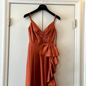 Mac Duggal 68551 Ruffle Slit High Waist Dress spice orange size 0 UB thumbnail 4
