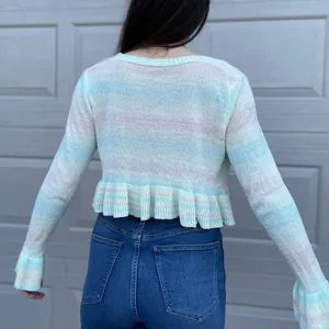 SHEIN Pastel Rainbow Y2K Aesthetic Cropped Open Knit Festival Sweater Size Small thumbnail 3