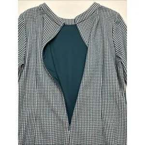 Boden size 16 boat neck Classic green white teal Houndstooth Shift Dress thumbnail 10