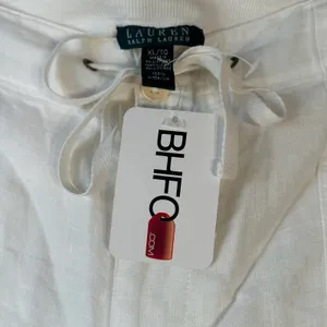 Lauren Ralph Lauren Ivory 100% Linen Cargo Pants Womens XL Drawstring Tie‎ Cuff thumbnail 5
