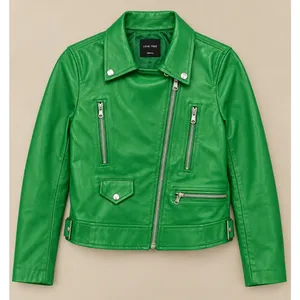 Love Tree Women Jacket Small Green Moto Asymmetrical Zip Faux Leather 8229JH thumbnail 2