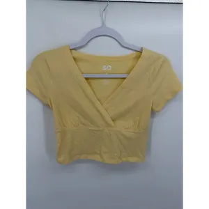 SO Pale Yellow Surplice V Neck Crop Top Y2K Coquette Pastel Small thumbnail 3