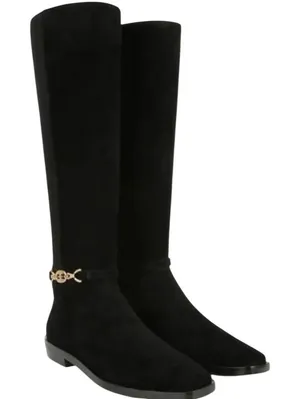Sam Edelman Clive Black Suede Knee High Boots Square Toe Gold Chain Size 6.5 thumbnail 1