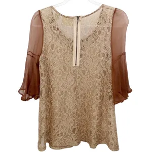Gimmicks by BKE Mauve Pink Lace Beaded Boho Fairy Beaded Silk Blouse Small thumbnail 5