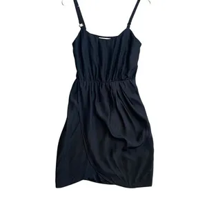 Amanda Uprichard Size‎ S Tulip Hem Mini Dress Black Silk Spaghetti Strap LBD thumbnail 2