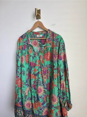 Natural Life Dara V-Neck Mini Dress Green Floral Boho Large thumbnail 7