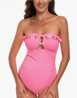 Ribbed maternity swimsuit Pink thumbnail 1
