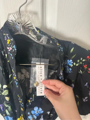 Alice + Olivia Cora Mini Shirt Dress in Twisting Vines Black XS thumbnail 9