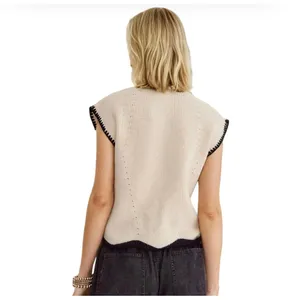 Entro NWT Women's Madison Cap Sleeve Sweater Top in Cream/Black Size Large. thumbnail 3